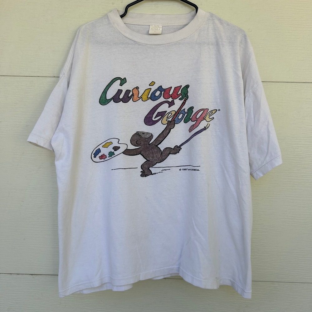 Vintage Curious George Graphic Tee XL White 1997 Vintage Boxy Single Stitch